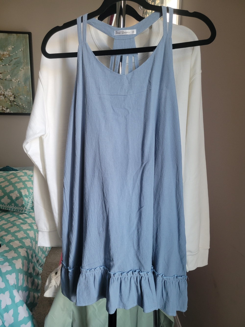 Light Blue Ruffle Hem Tank Dress